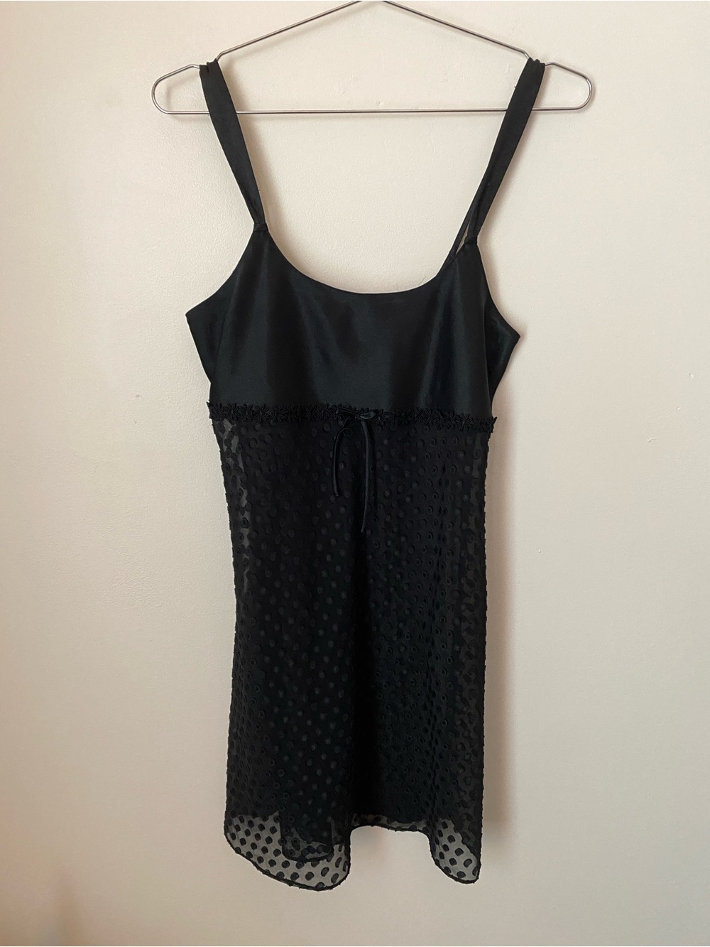 Vintage Sheer Black Polka Dot Slip Dress Women's Small